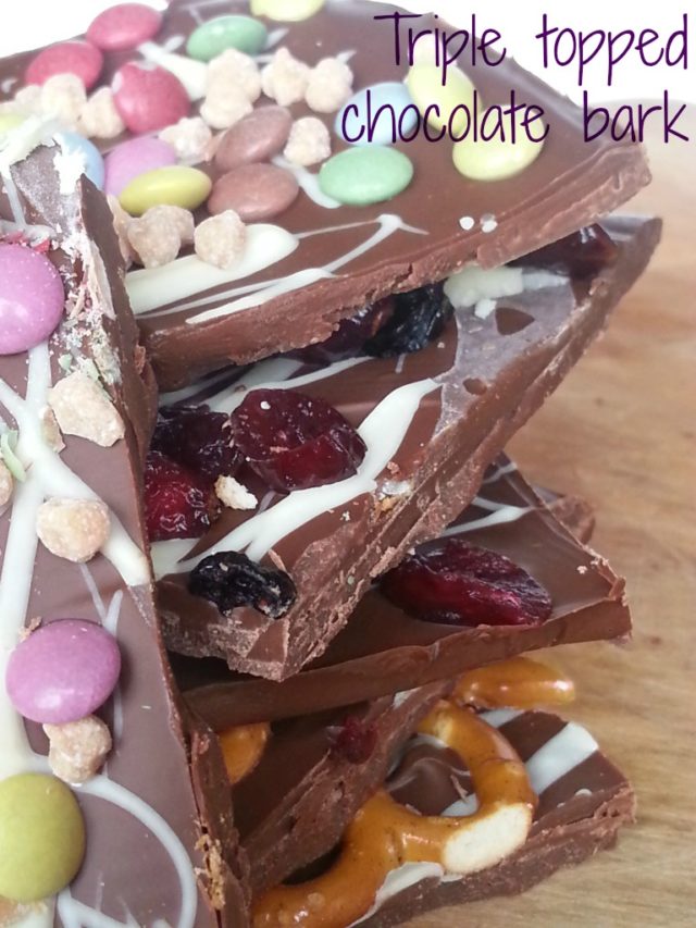 Triple topped chocolate bark