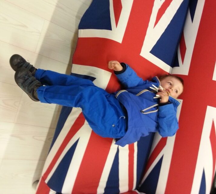 chilling out on union jack ikea sofa