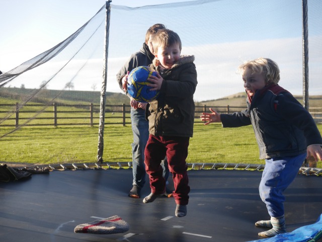 trampoline bouncing with a ball