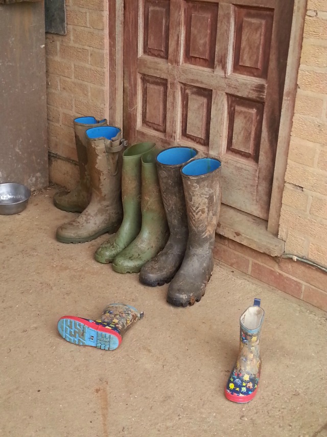 stranded wellies outside a door