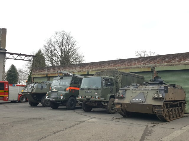 Bicester heritage military vehicles lined up