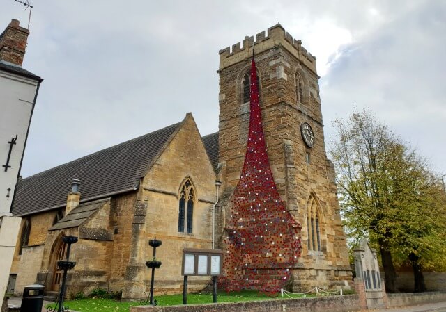 Shipston poppy display falling from the church