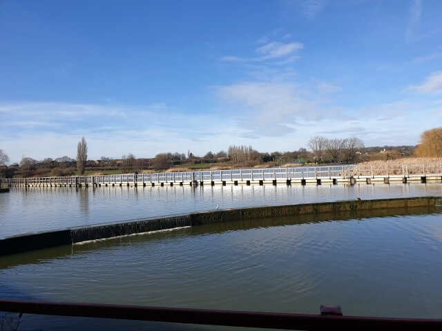 boardwalk across the lake at Wicksteed park