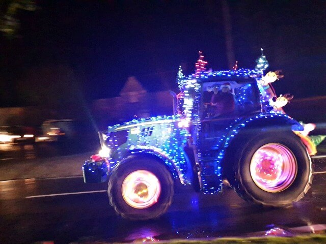 tractor decked in lights for tractor run