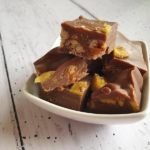squares of banoffee fudge in a white dish