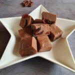 cherry bakewell fudge on a white star dish