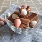 cadbury mini egg fudge in glass bowl