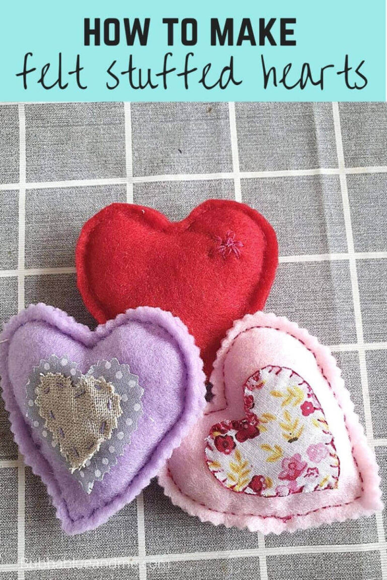 Making felt stuffed hearts for Valentine’s day