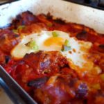 sausage tomato and pepper bake with egg