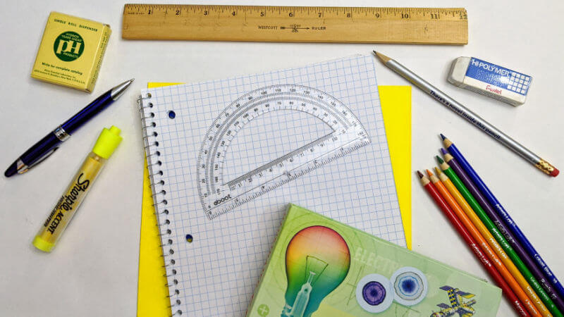 school implements for kids to write and do maths with