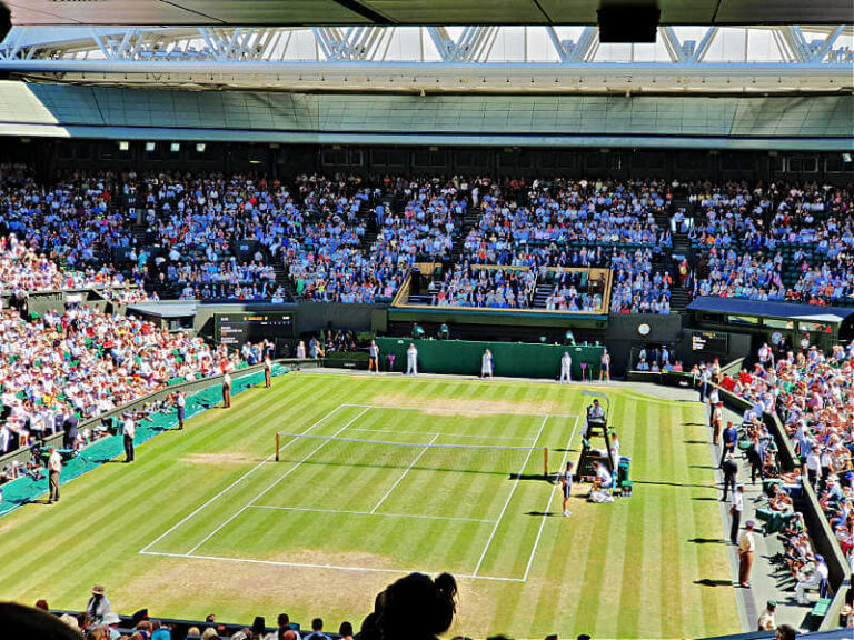 view of Wimbledon centre court on mens semi final day