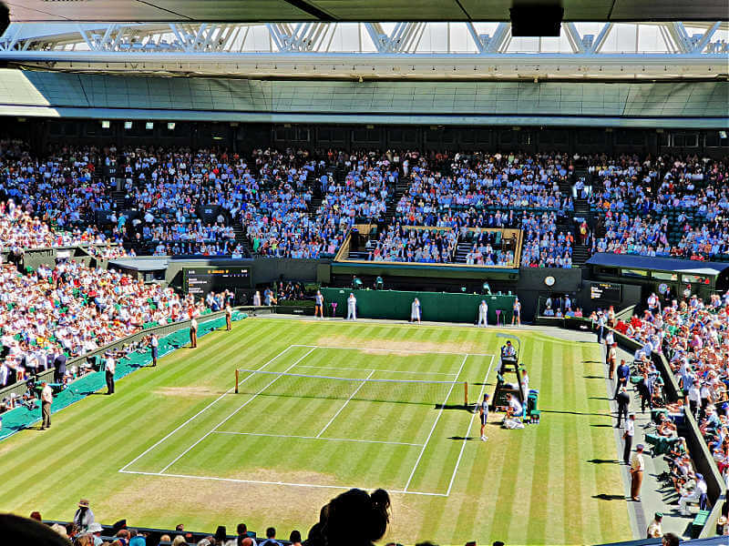 view of Wimbledon centre court on mens semi final day