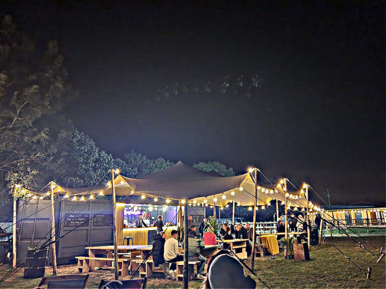 outdoor bar with lights