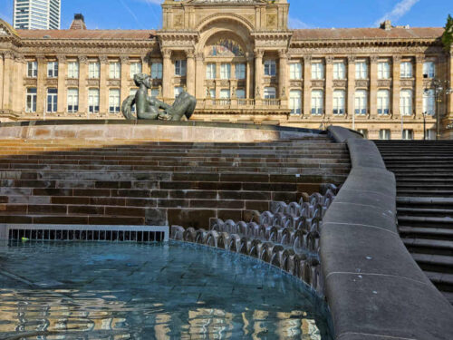 Birmingham council building and water fountains Victoria Square