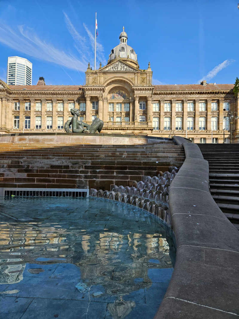 Birmingham council building and water fountains Victoria Square